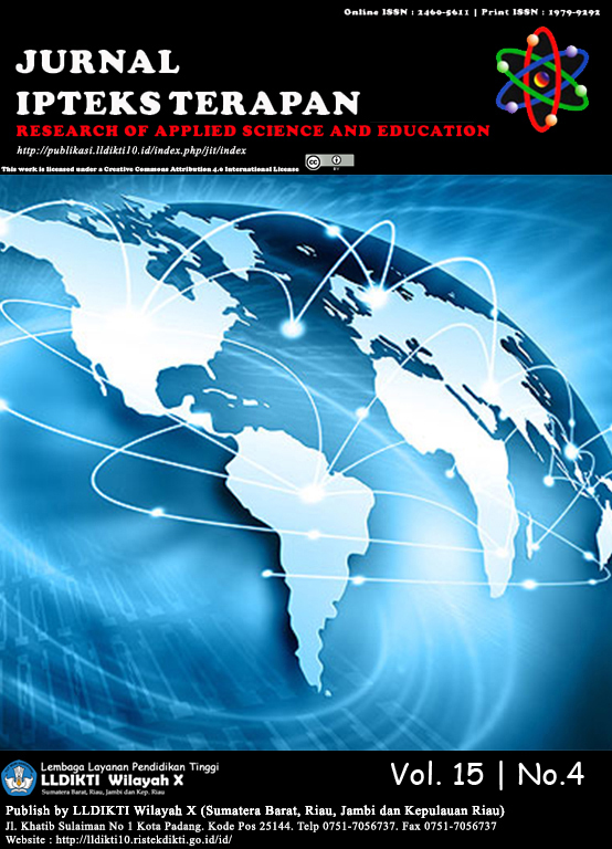 					View Vol. 15 No. 4 (2021): Jurnal Ipteks Terapan ( Research of Applied Science and Education )
				