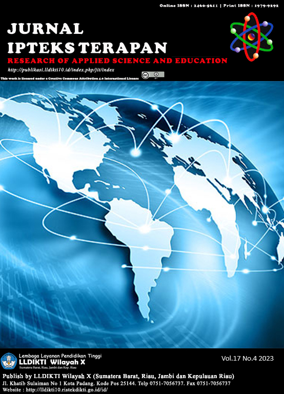 					View Vol. 17 No. 4 (2023): Jurnal Ipteks Terapan : research of applied science and education
				