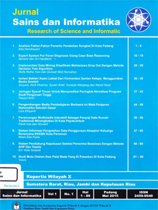 					View Vol. 7 No. 1 (2021): Jurnal Sains dan Informatika : Research of Science and Informatic
				